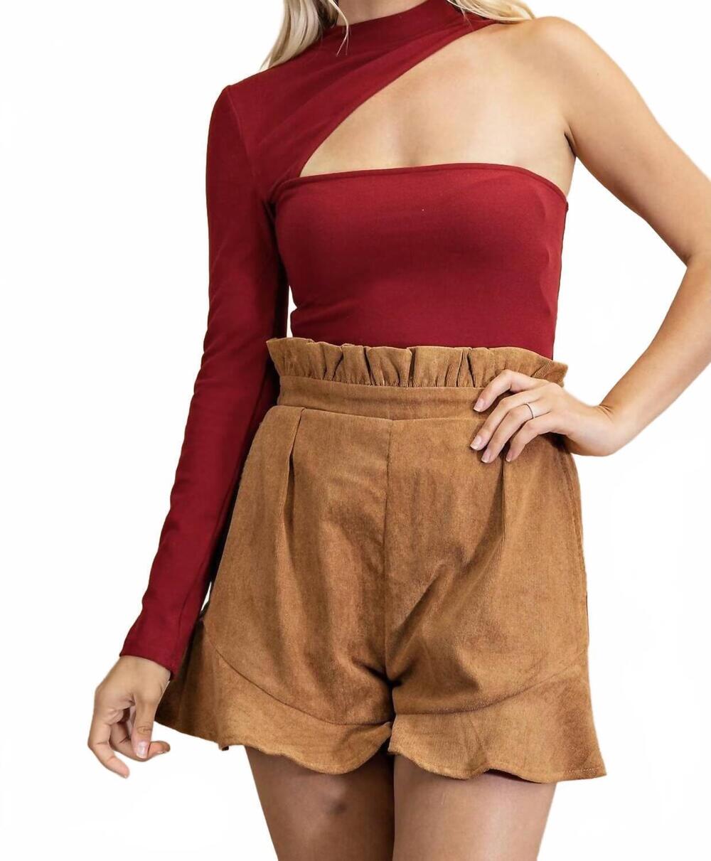 NEW GLAM alyssa one shoulder cut out bodysuit in vibrant wine